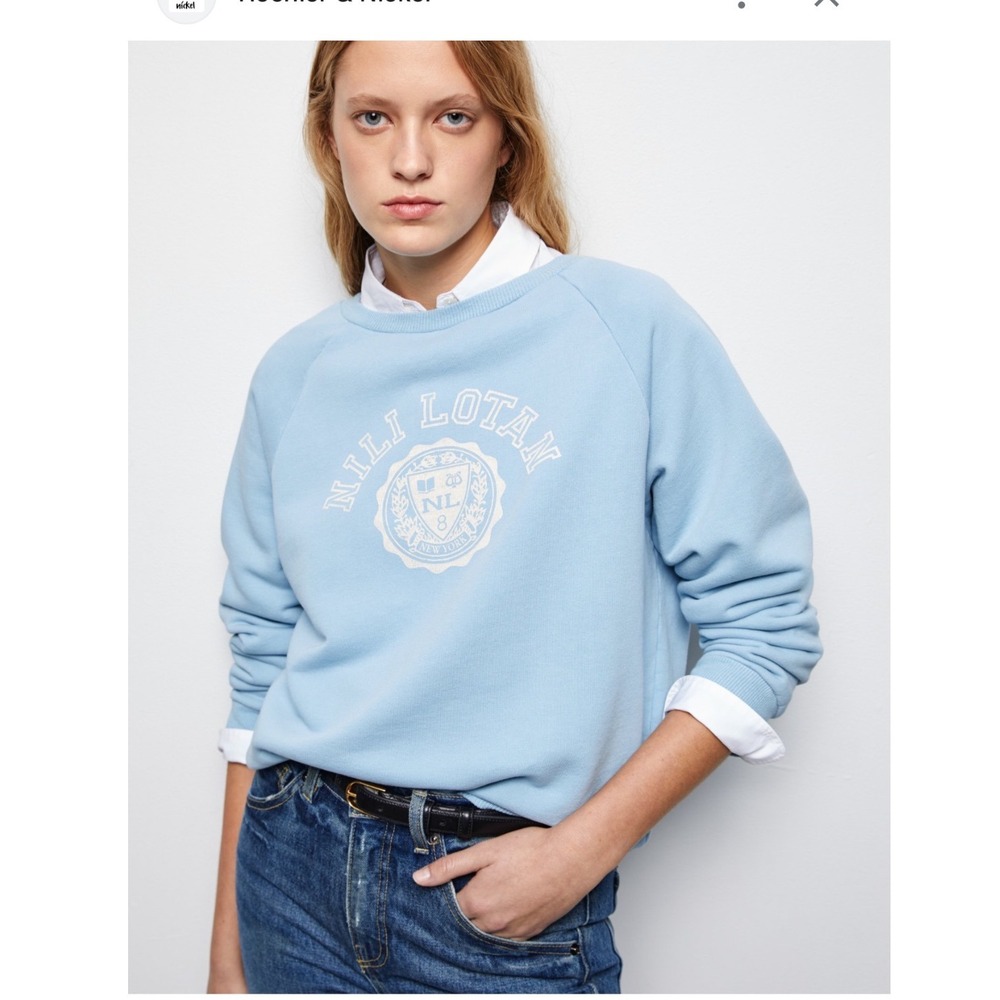 Nili Lotan Light Blue Collegiate Crest Sweatshirt Cotton Made in USA Small